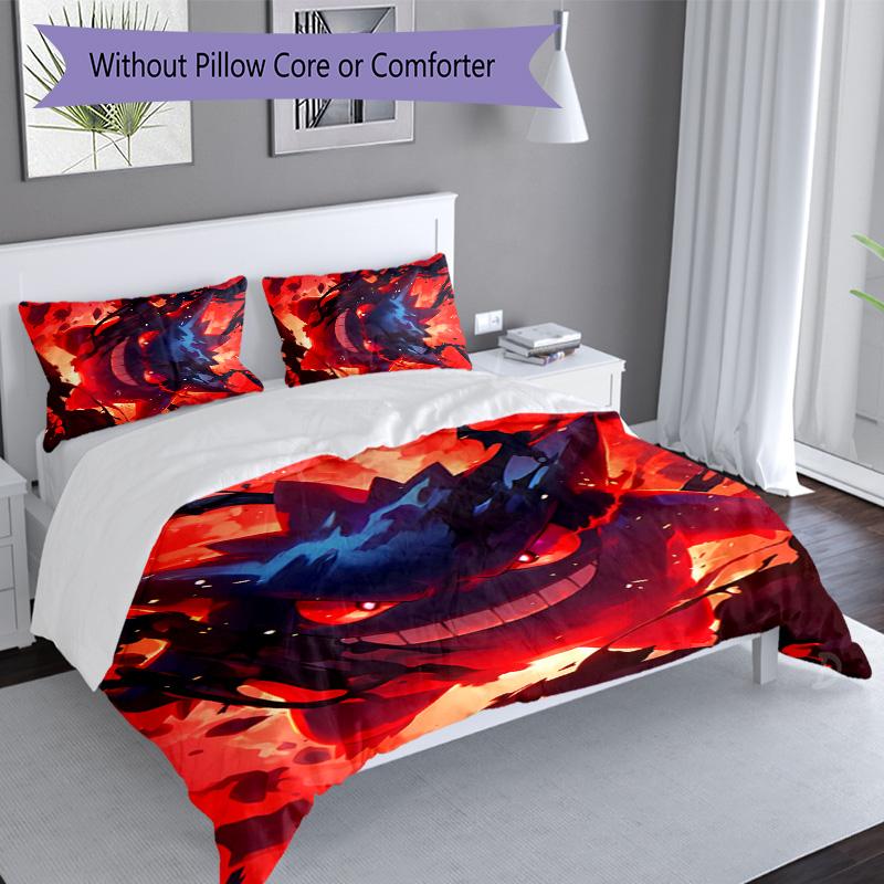 3pcs Pokémon Gengar pattern bedding set duvet cover set includes duvet cover &pillowcases, perfect all season bedroom decoration & gift