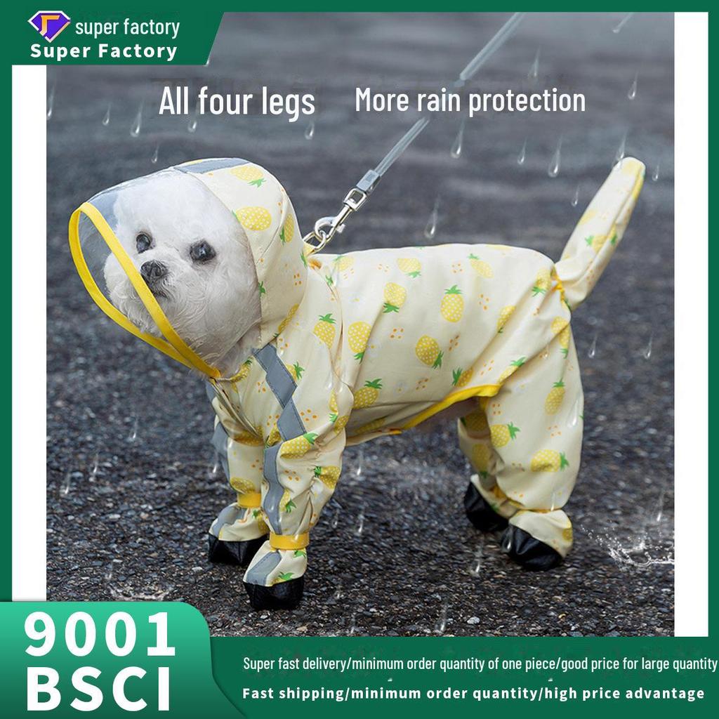 Fruit Print Waterproof Dog Raincoat with Traction, Four-Legged Design for Teddy and Bichon Breeds.