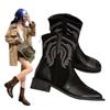Большой размер острый носок ретро вышитые толстый каблук ковбойские сапоги женские осень и зима новые персонализированные короткие сапоги