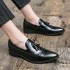 Fashion Classic Black Brogues Leather Shoes Men Pointy-toe Dress Shoes Fashion Tassel Mens Formal Shoes Size 48 Casual Business Shoes