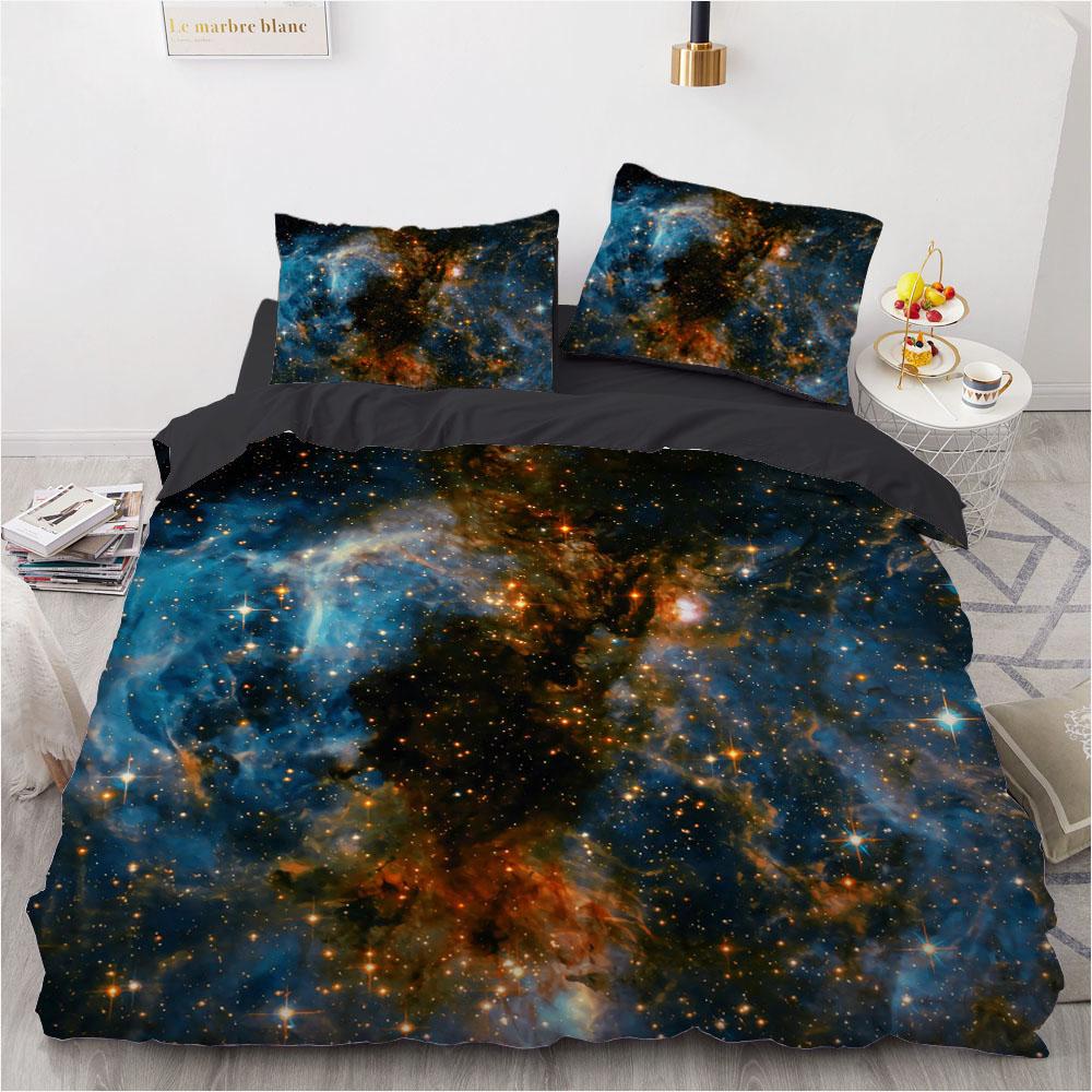 3D Galaxy King Queen Пододеяльник Звездное небо Постельное белье Вселенная Пододеяльник Космос Мягкий 2/3 шт. Покрывало Темно-синий