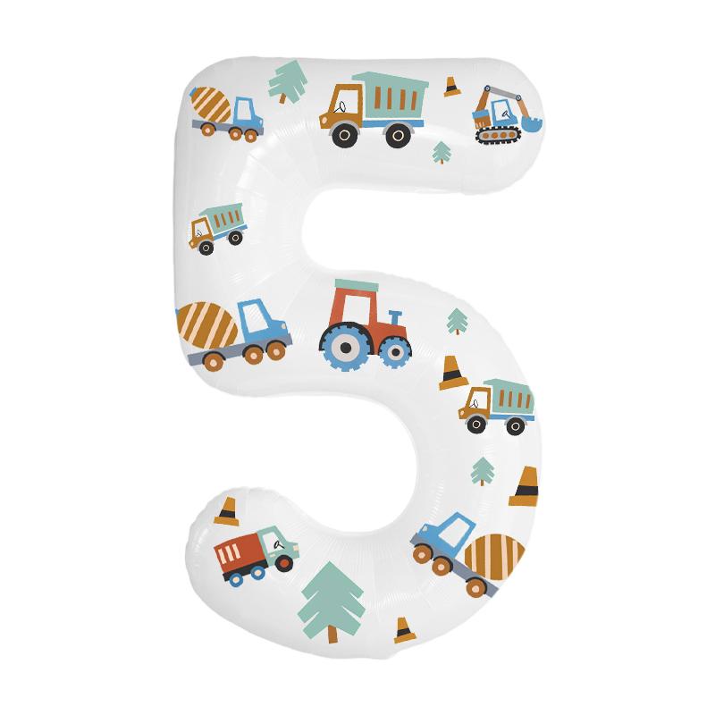 32in Foil Number Balloons with Construction Vehicle Stickers, 0-9 for Birthday Party Home Decor, Graduation/Halloween/
