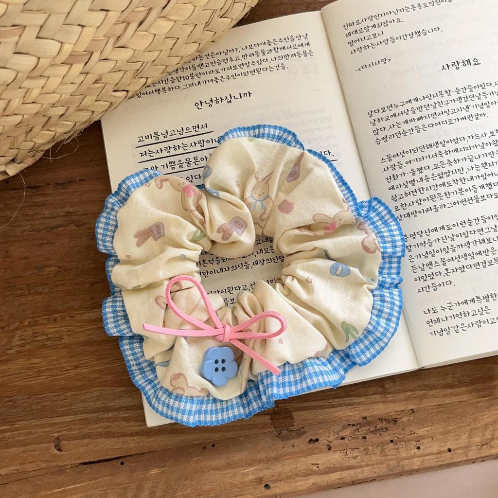 Комплект из кружевных резинок для волос с изображением медведя и кролика в клетку