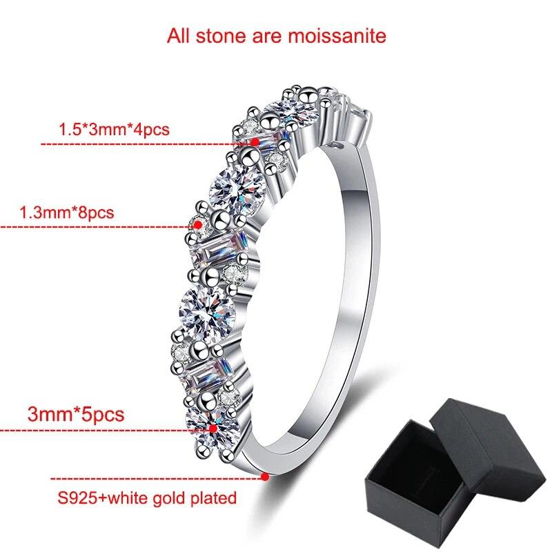 Всего 0,9 карата изумрудное/муассанитовое кольцо круглой огранки для женщин, сверкающее свадебное полукольцо из стерлингового серебра 925 пробы, ювелирные изделия