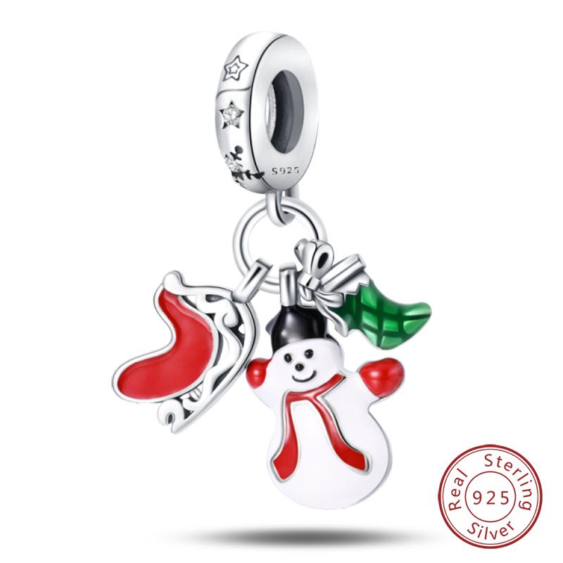 925 Silver Snowflake Snowman Penguin Charm Pendant Winter Jewelry Gift For Women DIY Birthday Present