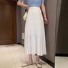 Women Pleated Midi Skirt Elastic High Waist Solid Color Smooth Outline Skirt Slimming Midi Skirt Daily Wear