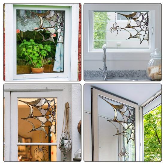Spiderweb Window Sticker Halloween Waterproof Spooky Spider Sticker Window Corner Spiderweb Static Cling Decal for Horror Themed Party Decoration
