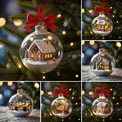 Рождественский подвесной шар со сценой внутри, праздничная атмосфера, декоративное украшение с домиком внутри