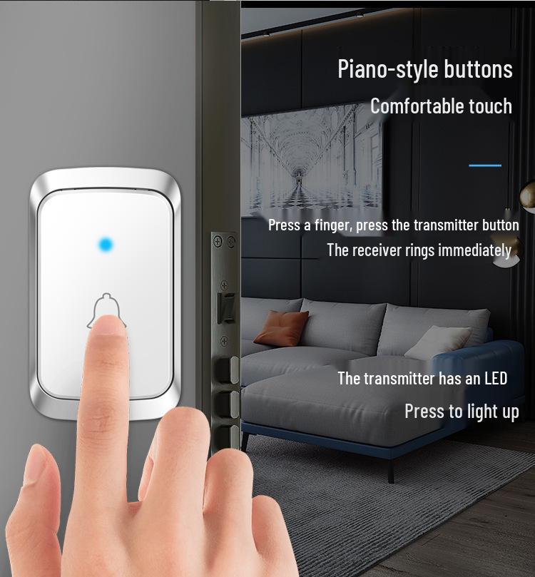 Wireless Waterproof Doorbell with Battery-Free Smart Receiver and Long-Range Remote Control