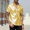 Мужская летняя рубашка с глянцевой поверхностью, отложным воротником, однобортный кардиган, свободная рубашка для вечеринок, повседневная одежда средней длины, топ