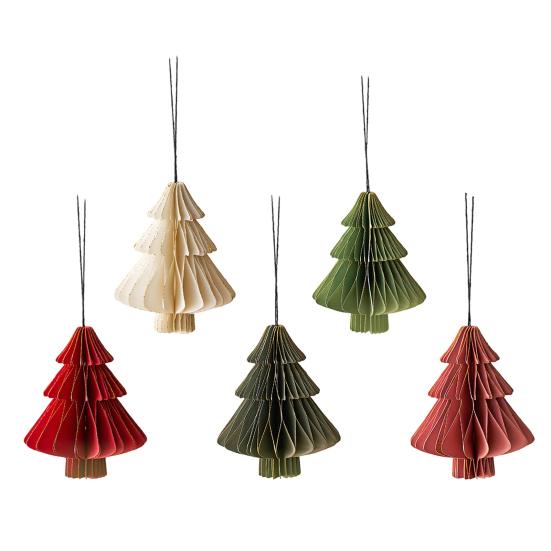 Christmas Paper Honeycomb Ornaments 3D Mini Glitter Edge Honeycomb Tree Ornament Vintage Hanging Paper Lantern for Xmas Tree Home New Year Decor