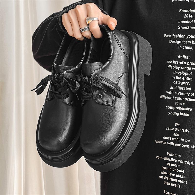 Туфли Дерби мужские, для пожилых людей, черные, на платформе, модные, 2024, новый стиль колледжа 5017-J