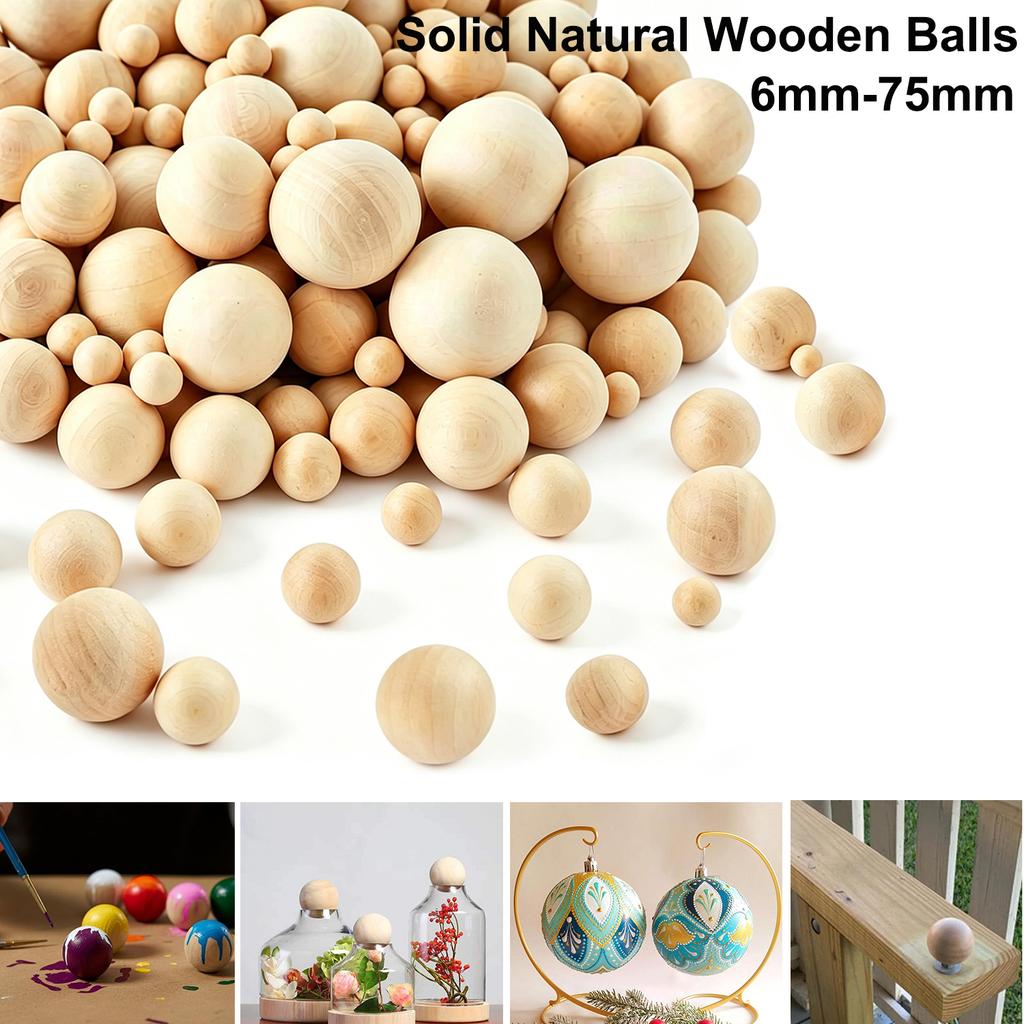 1-50Pcs Wood Ball Dia 6mm-75mm Wooden Primary Color Solids Round Wooden Ball Decoration DIY Home Painted Parts