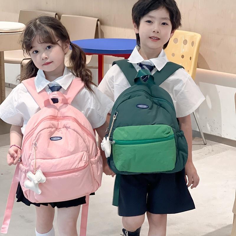 Simple Kids Lightweight Backpack With Color Block Design For Learning School