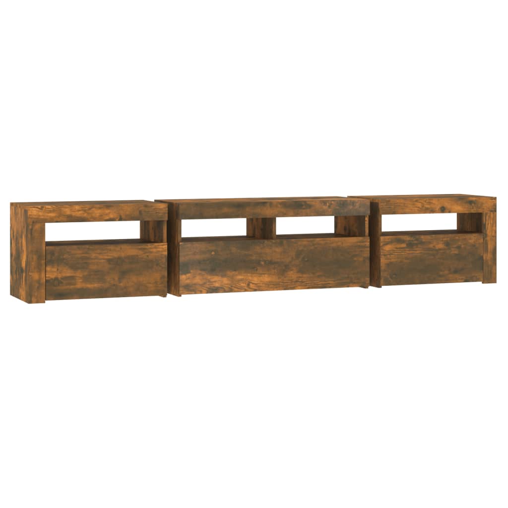 Vidaxl Szafka Pod Tv Z Oświetleniem Led, Przydymiony Dąb, 210X35X40 Cm