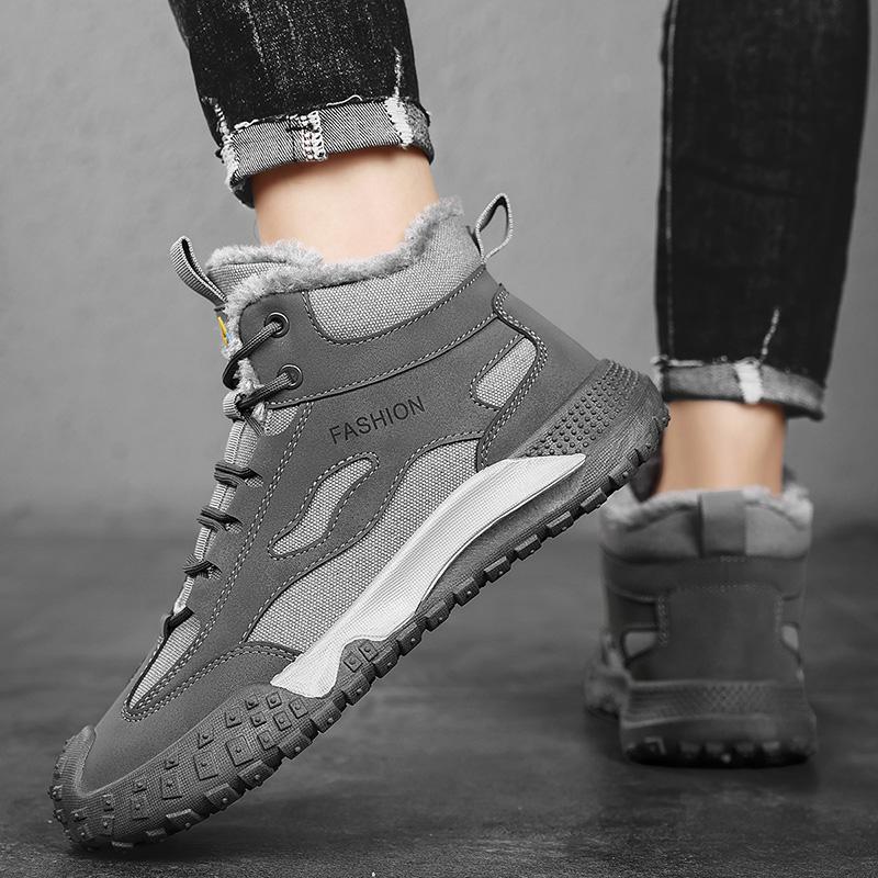 Retro Men Shoes 2024 Winter Plush Warm Cotton Shoes Martin Boots Outdoor Mountaineering Work Sports Shoes Botas Para Hombre