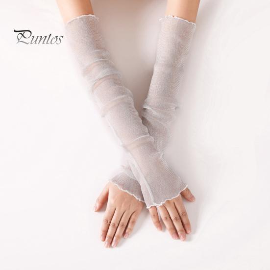 Женские прозрачные сетчатые рукава, длинные, ультратонкие, кружевные перчатки без пальцев, защита от ультрафиолетового излучения, охлаждающая сетчатая тюль, солнцезащитные рукава для улицы