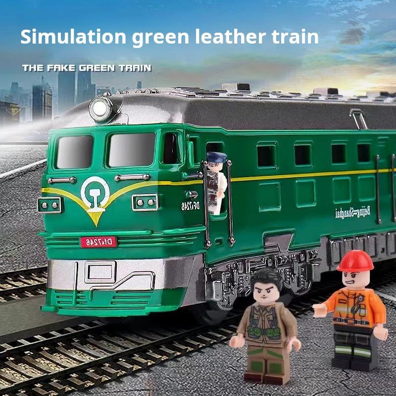 Детский звук и свет открытие двери зеленый ретро поезд игрушки детский мальчик симуляция универсальная движущаяся машина пластиковая модель для подарков