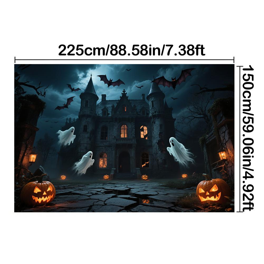 Фон для Хэллоуинской вечеринки с элементами тыквы, замка, летучей мыши, привидения для фотобудки, мероприятия, праздника, настенного декора