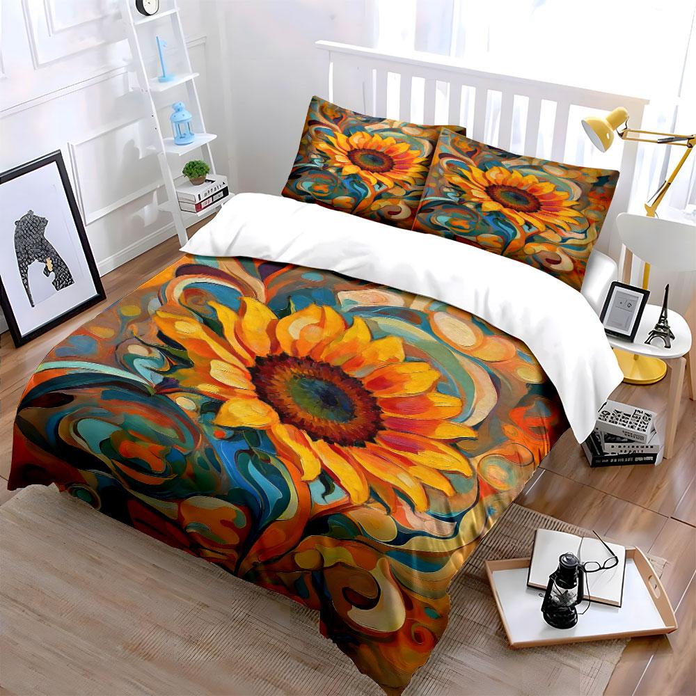 Vibrant sunflower swirl pattern. Bedding sets Duvet cover sets Duvet covers Pillowcases(1 * Duvet Cover 2 * Pillowcases, without duvet insert)