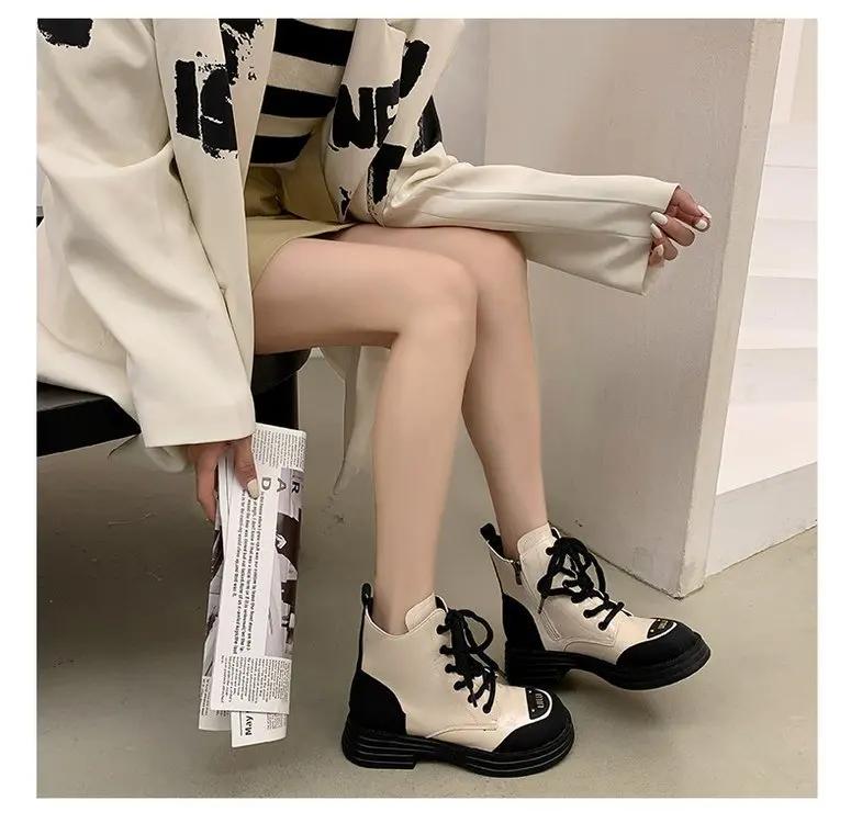 Ботильоны женские 2024 новые женские ботинки зимние туфли с круглым носком на шнуровке женские дизайнерские рыцарские ботинки на платформе женская обувь