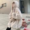 Женское свободное пальто средней длины с капюшоном и плюшем