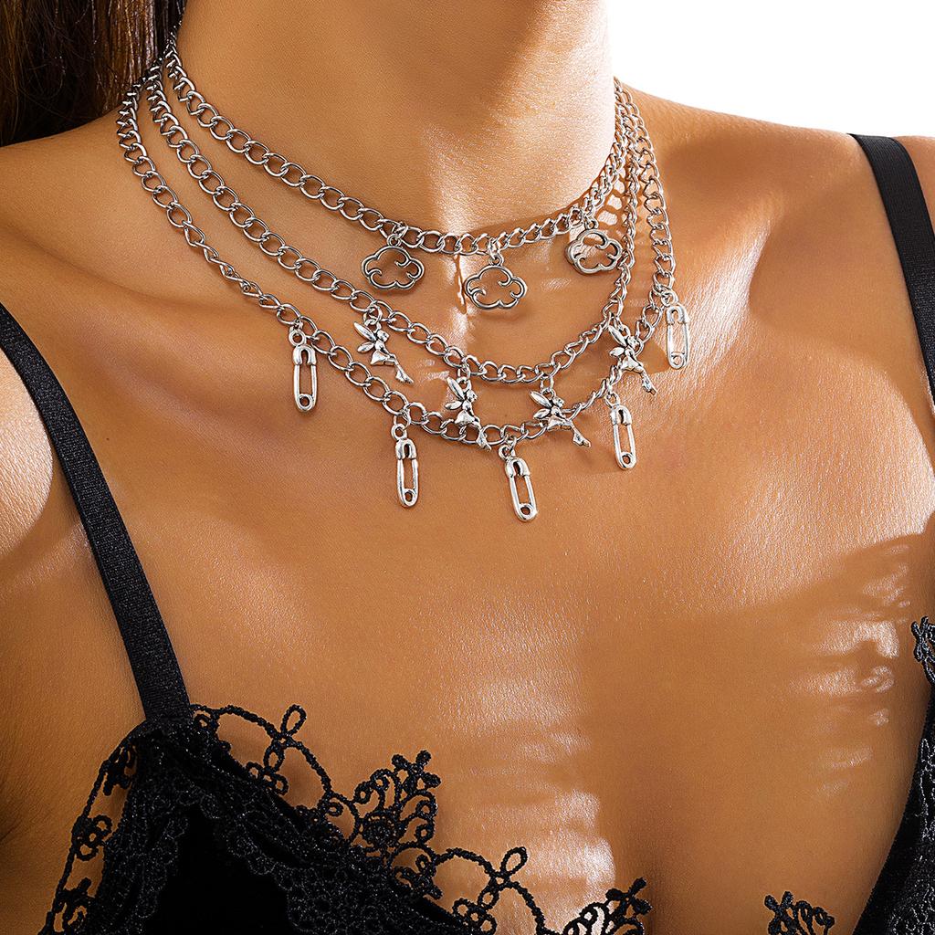 Аксессуары, многослойное панк-ожерелье в виде сердца-бабочки для женщин, простое металлическое ожерелье со звездами.