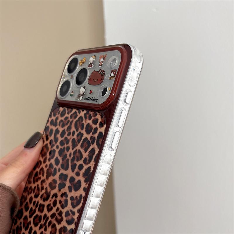 Милый чехол для телефона Hello Kitty с леопардовым принтом для iPhone 17 16 15 14 Pro Max, Кавайная коричневая мультяшная защитная крышка для девочек