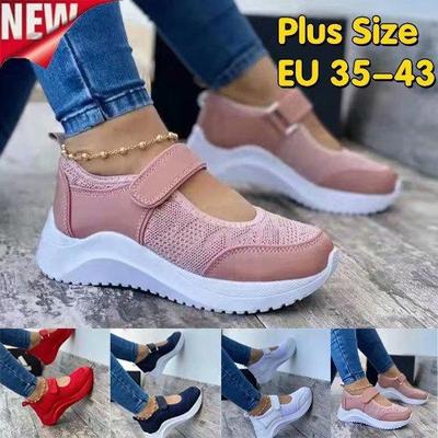 Модные женские повседневные дышащие туфли, женские однотонные кроссовки на толстой подошве с плоской подошвой и застежкой-липучкой