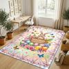 Easter Bunny Theme Crystal Velvet Rug Personalized Custom Name Text Soft Floor Mat Home Decor