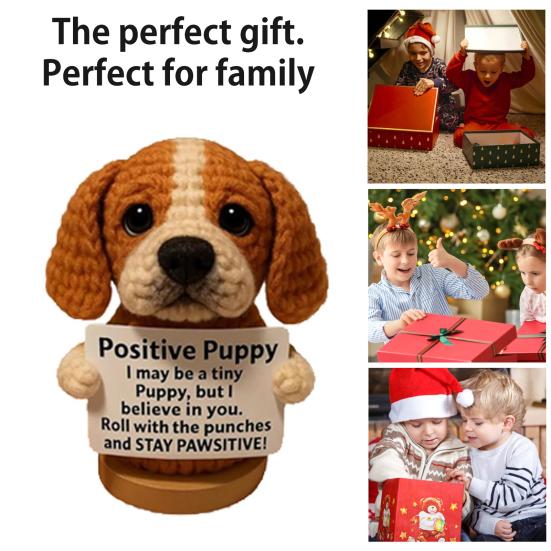 Вязаная крючком кукла щенок ручной работы эмоциональная поддержка щенок с вдохновляющей открыткой позитивный мини-вязаный крючком собачий орнамент подарок для поощрения