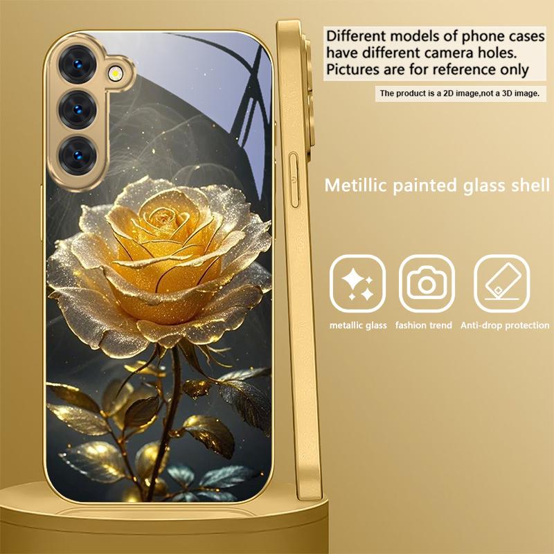 Элегантная золотая роза Для Samsung Galaxy S26 S20 FE S21 S22 S23 Plus S24 Ultra S25Ultra S21+ S22Plus Золотой стеклянный чехол для телефона