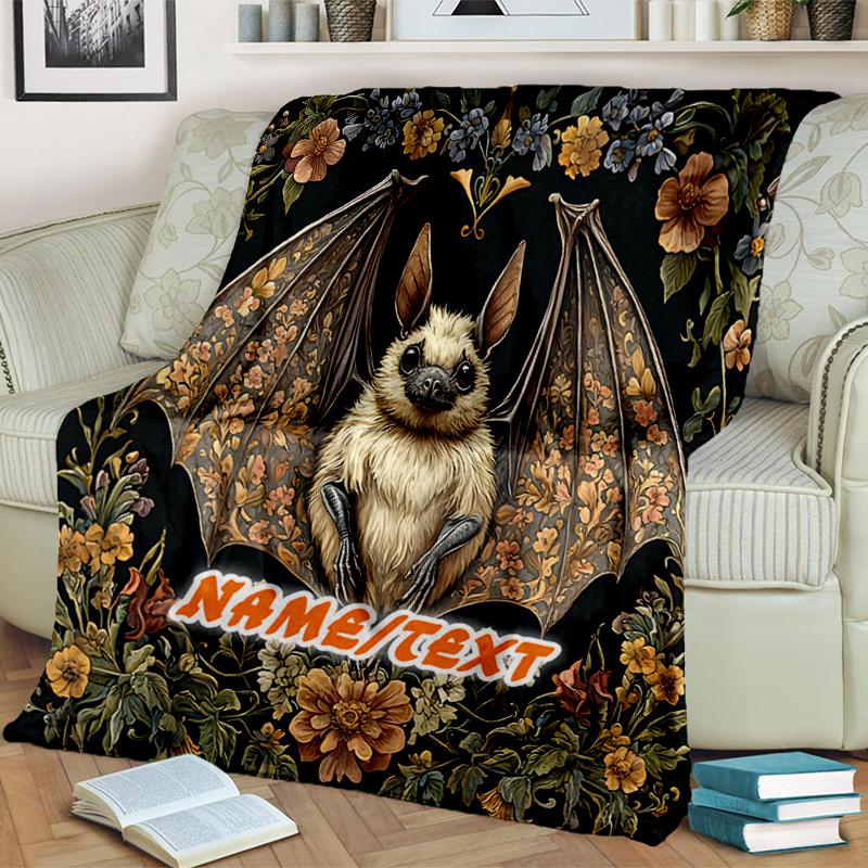 1PC Custom Name Bat Floral Wings outdooor Flannel blankets Throw Blanket All-Season Throw Gift Bedspread for Couch, Bed, Camping Holiday Birthday gift