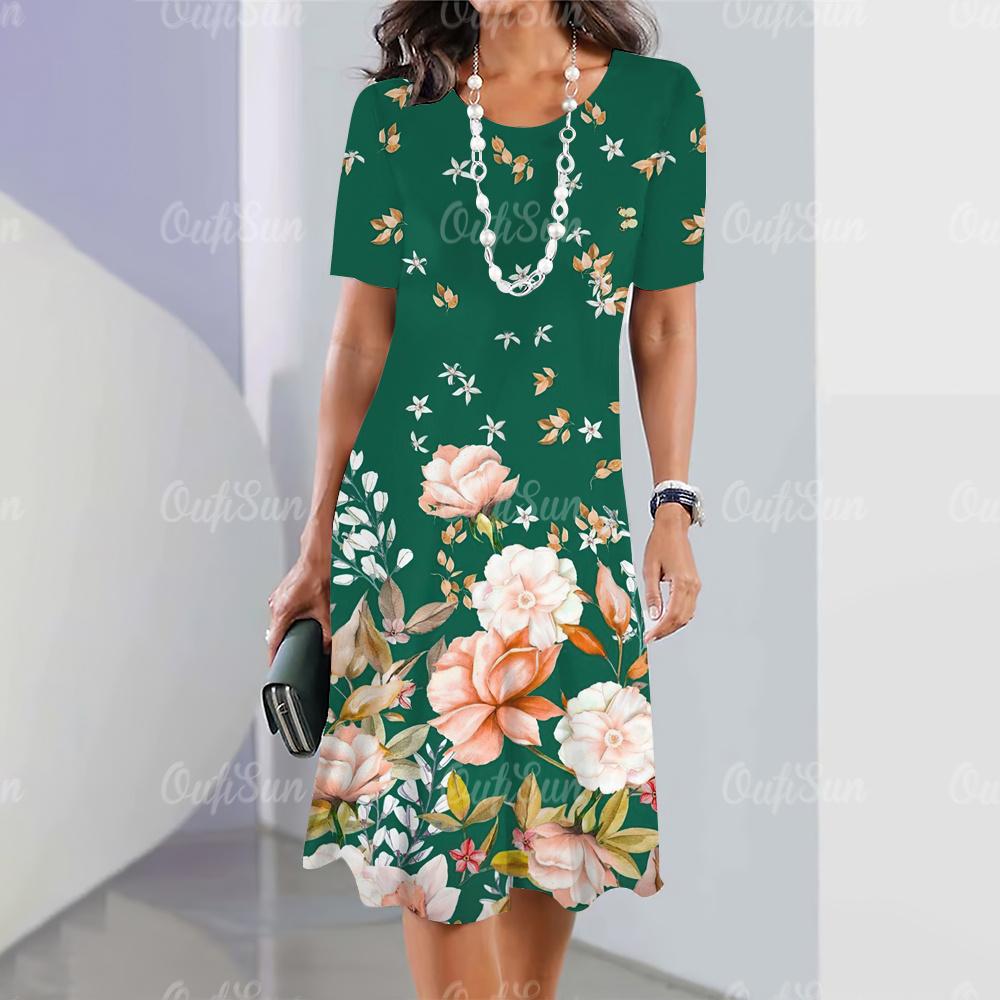 Elegant Women‘S Dress 3d Flowers Print Woman Clothing Casual Fashion A-Line Skirt Summer Oversized Female Beautiful Dresses 2024