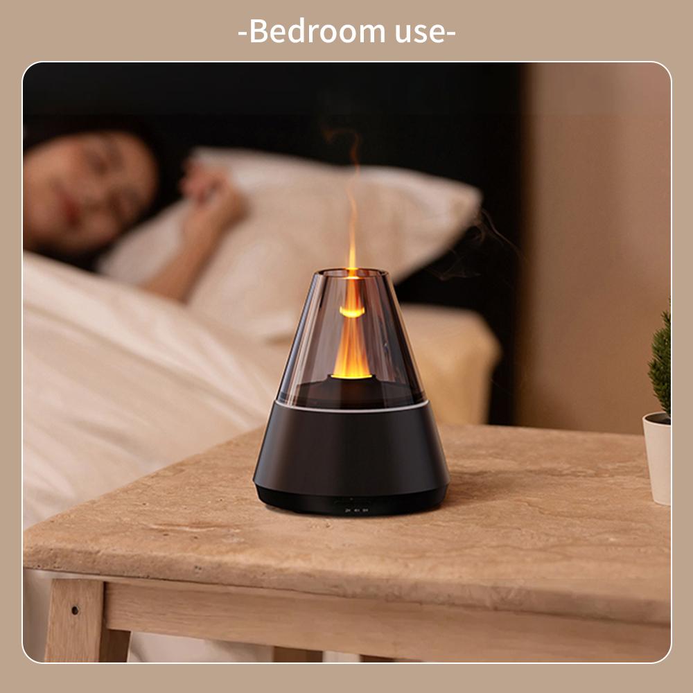Candle Flame Ultrasonic Air Humidifier with 7-color Flame Ambient Light 3-level Timed Essential Oil Aroma Diffuser for Home Gift
