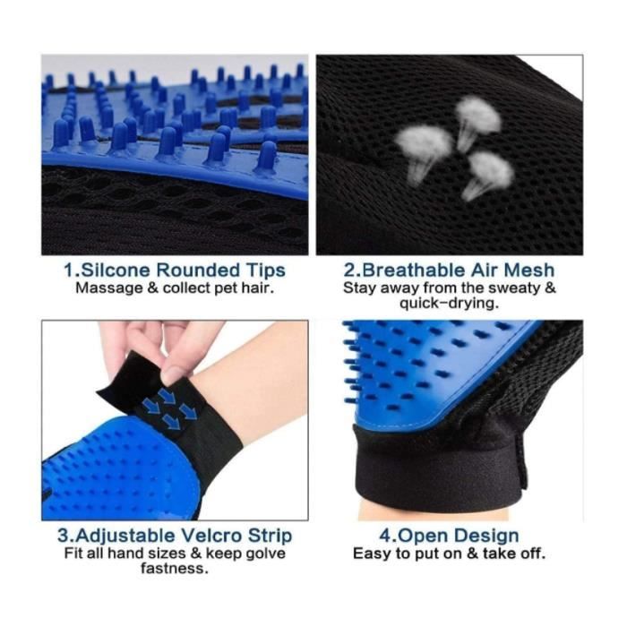 Grooming Glove - Blue - Silicone - Gentle Massage Tool