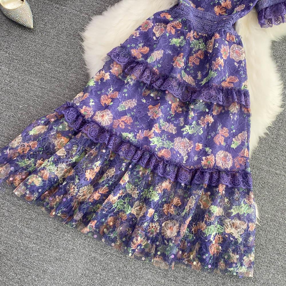 RUGOD Высококачественное темпераментное сетчатое платье с принтом из бисера и вышивкой в ​​форме буквы А, элегантное длинное летнее платье