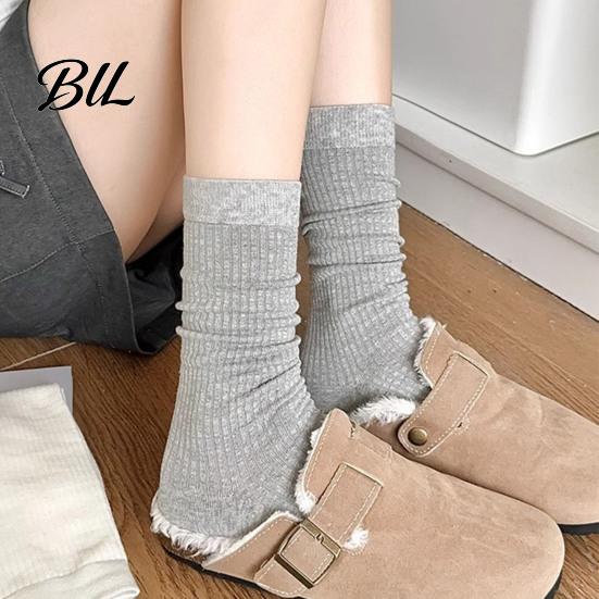 Breathable Sweat Absorbent Socks Women Crew Socks, Ribbed Knit for Autumn Winter, Minimalist Solid Winter Warm Color Soft Stretchy Casual Hosiery