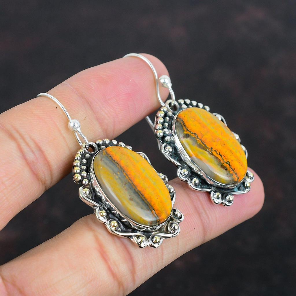 Серьги из яшмы шмеля, натуральные драгоценные камни, серьги ручной работы, серьги из стерлингового серебра 925 пробы, достойный подарок для жены, серьги-капли