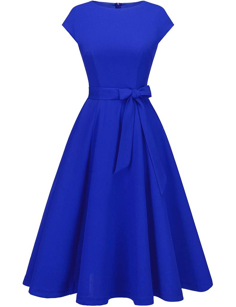 Dresstel Миди Летнее Идеально для размера XL Женское платье, Одежда, А-силуэт, Стройнящее, Стильное, Повседневное, Для работы, Вечеринки, Синее,
