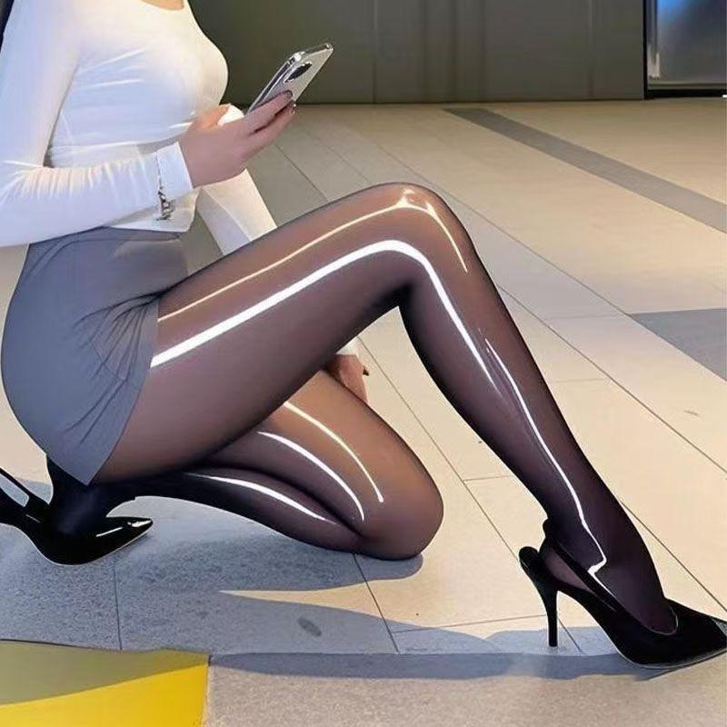 Women's High Waist Glossy Reflective Silk Pantyhose - Ultra-Thin 8D with Horse Oil Infusion