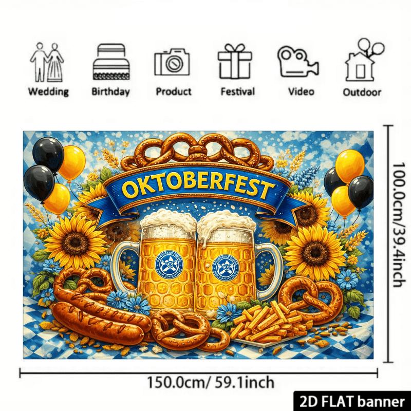 2D plane Munich Oktoberfest theme background fabric. In the center of the picture is the "OKTOBERFEST" artistic characters.