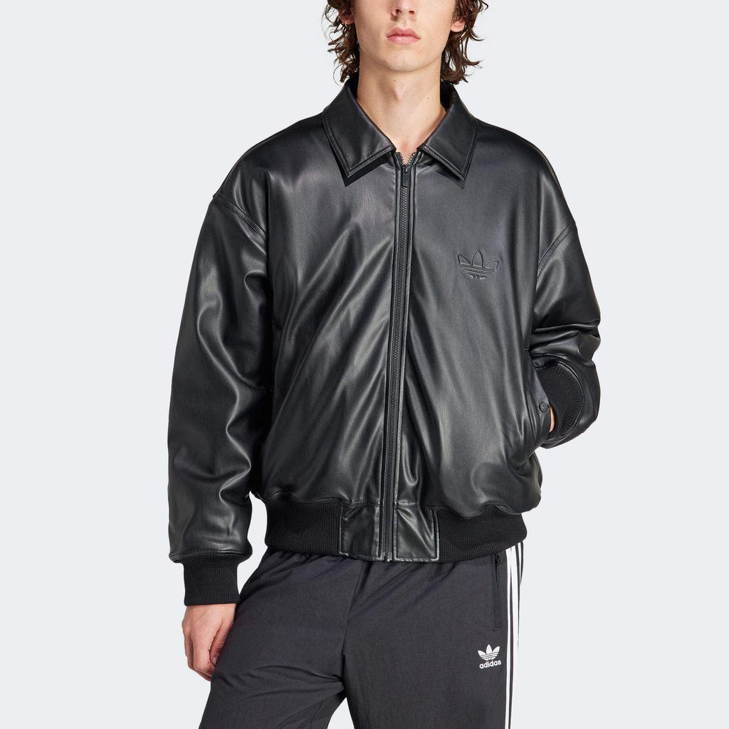 adidas Originals Куртка Классическая Уличная Кожаная Куртка с Тиснением Черная IP3281
