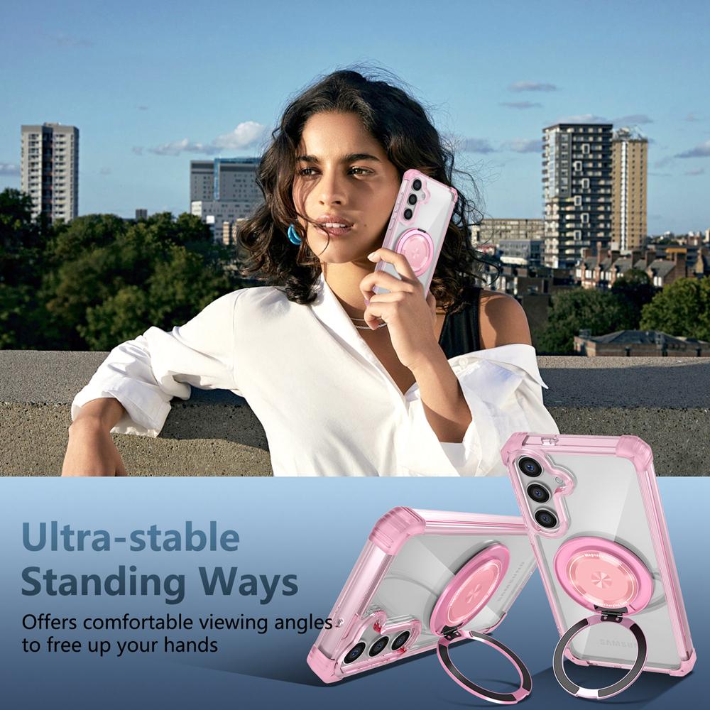 KEYSION Прозрачный чехол для MagSafe для Samsung Galaxy S24 FE 5G 360° Магнитная подставка-кольцо Беспроводная зарядка Прозрачная накладка для телефона