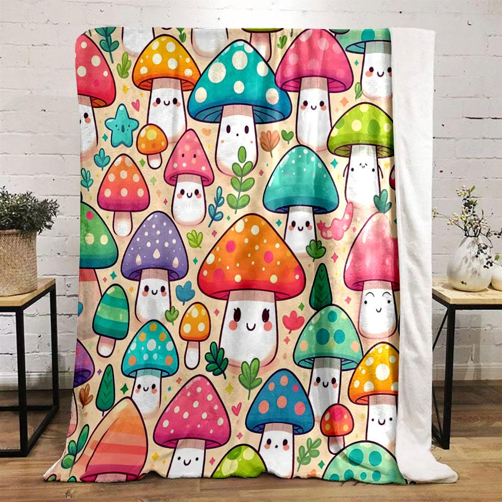 Cute Cartoon Mushrooms Delight print blanket soft and cozy perfect for the living room bed sofa or a nap,gift