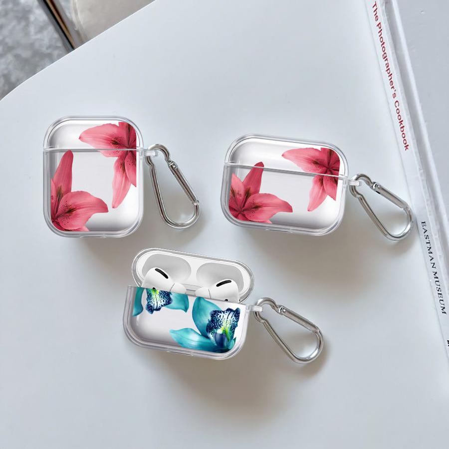 Чехол для Airpods Pro2 2 1 Pro3 4 3 Pro Прозрачный Чехол для Наушников Покрытие Красный Цветок Лилии