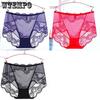 Large Size Solid Mid Waist Lace Underwear Women's Thin Cotton Crotch Breathable Daily Cheap Mesh Briefs