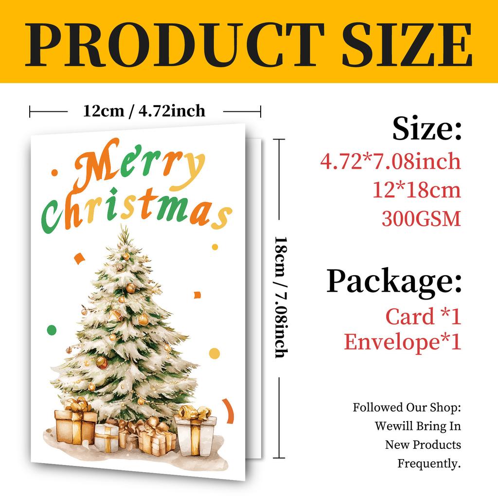 10PCS Large Christmas Greeting Cards with Envelopes, Watercolor Xmas Tree Cards for Holiday & New Year Gifts