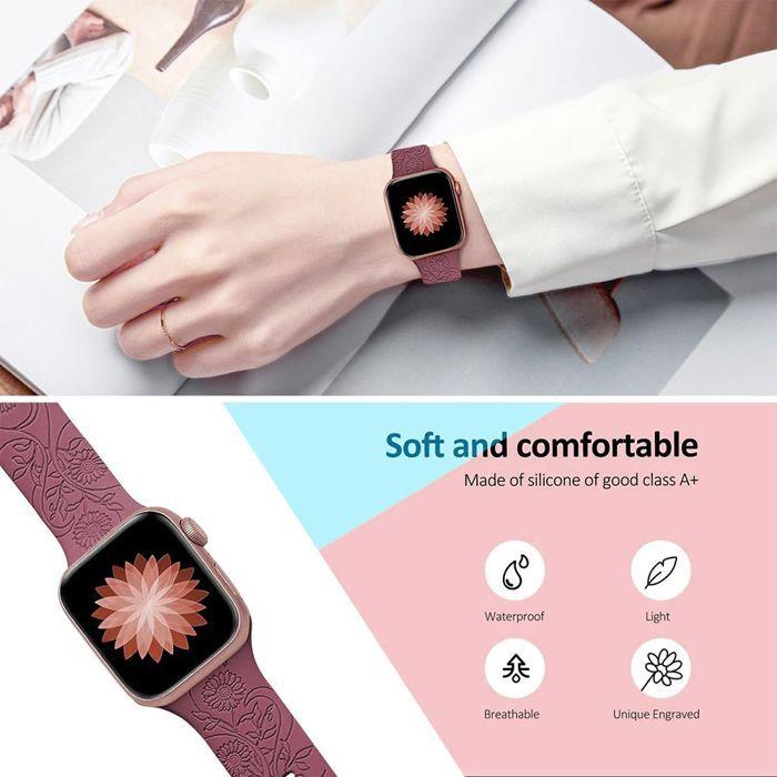 2x Bracelet pour Apple Watch 38mm-40mm-41mm Series 9 8 SE 7 6 5 4 3 2 1 / Serie 10 (42mm) Silicone Motif Tournesol Blanc et Violet