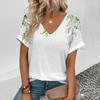 Summer New 3D Printe T-shirt Women's V-neck Top Summer Daily  Short-sleeved White Comfortable Street T-shirt